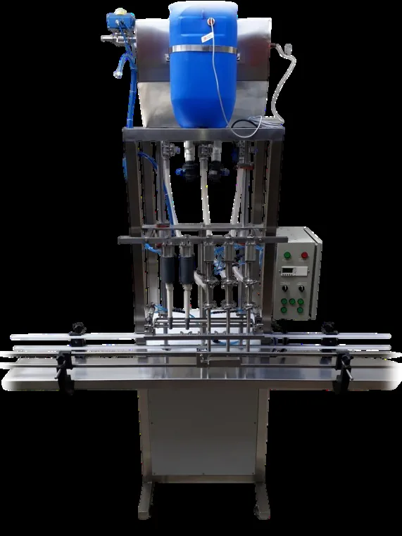Envasadora semiautomática en acero inoxidable con boquillas de llenado fabricada por SEEA