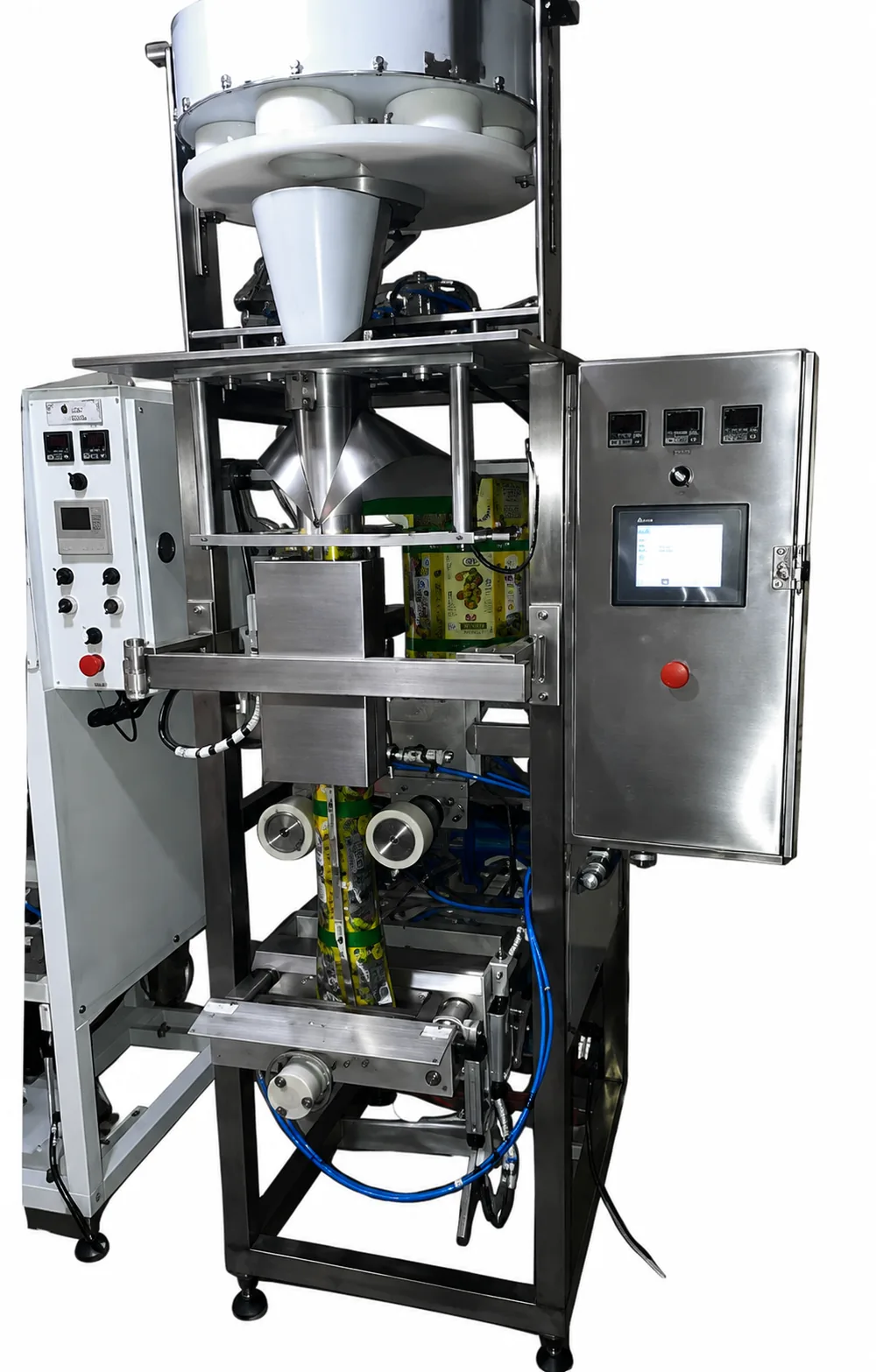Llenadora vertical con dosificador volumétrico en acero inoxidable fabricada por SEEA